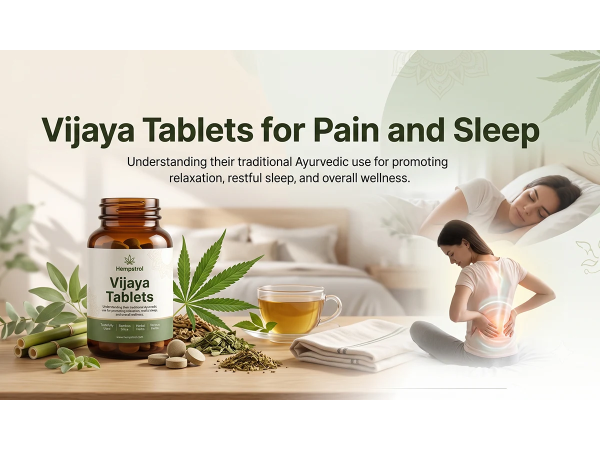 Hempstrol Vijaya Tablets for pain relief, restful sleep, and Ayurvedic wellness with natural cannabis formulation