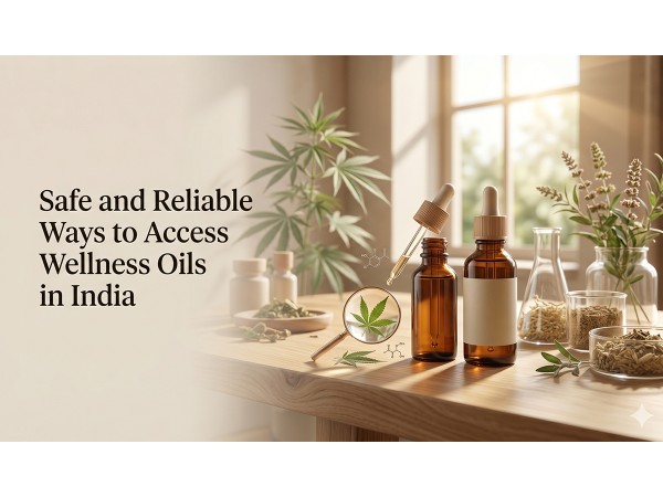 Amber dropper bottles on a wooden table with laboratory glassware, plants,