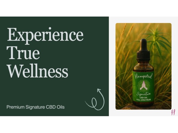 Full spectrum CBD oil bottle placed in a natural hemp field, symbolizing premium wellness and plant-based care